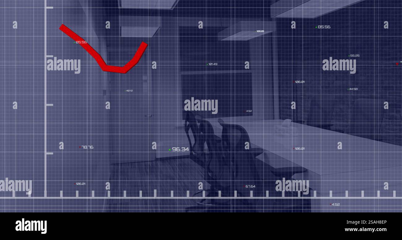 Image of red line and data processing over office Stock Photo