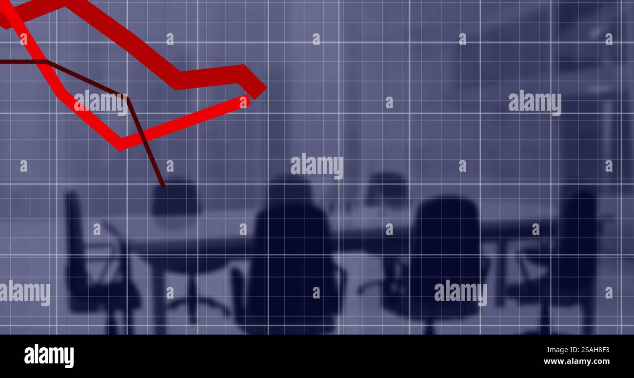 Image of red lines and data processing over office Stock Photo