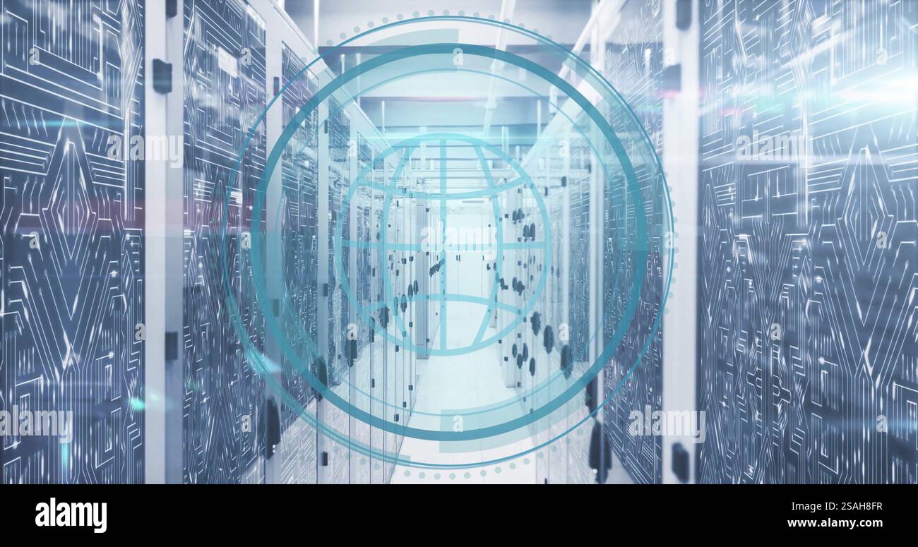 Image of globe and digital data processing over computer servers Stock ...
