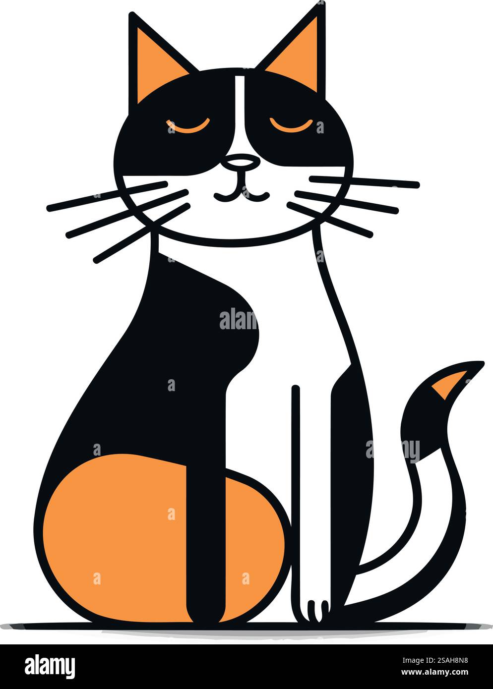 Cute black and orange cat sitting on white background. Vector ...