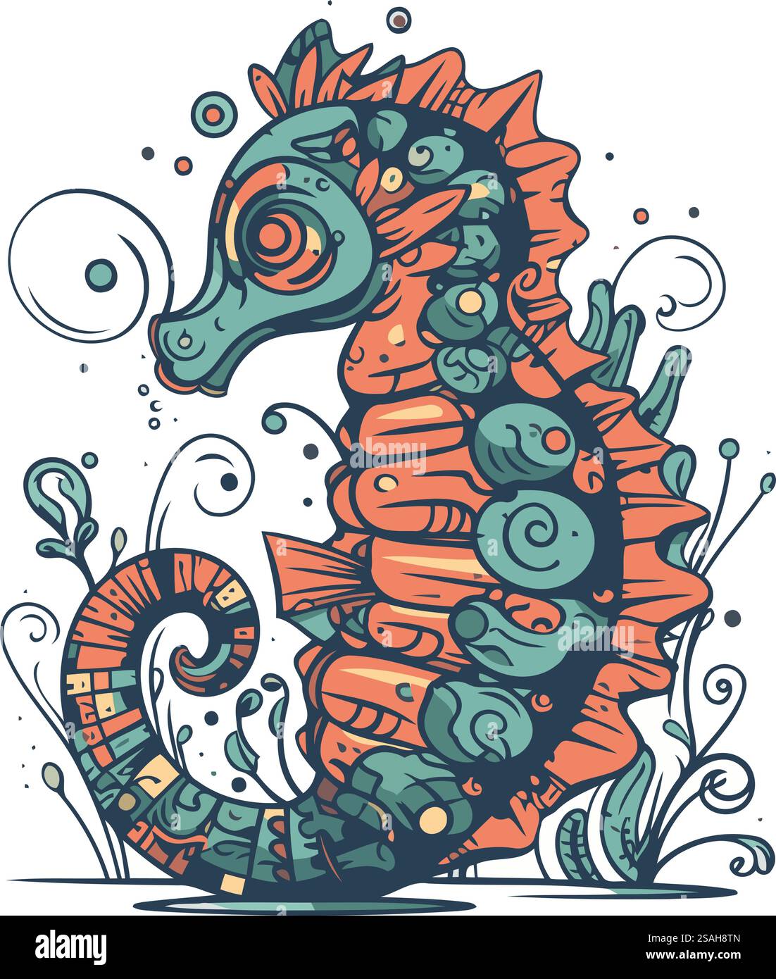 Seahorse. Hand drawn vector illustration in doodle style Stock Vector ...