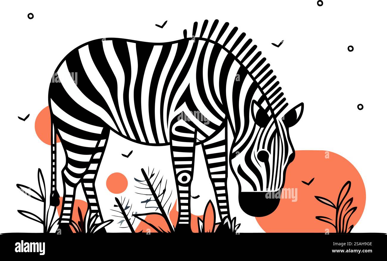 Zebra in the desert. Vector illustration in a flat style Stock Vector ...