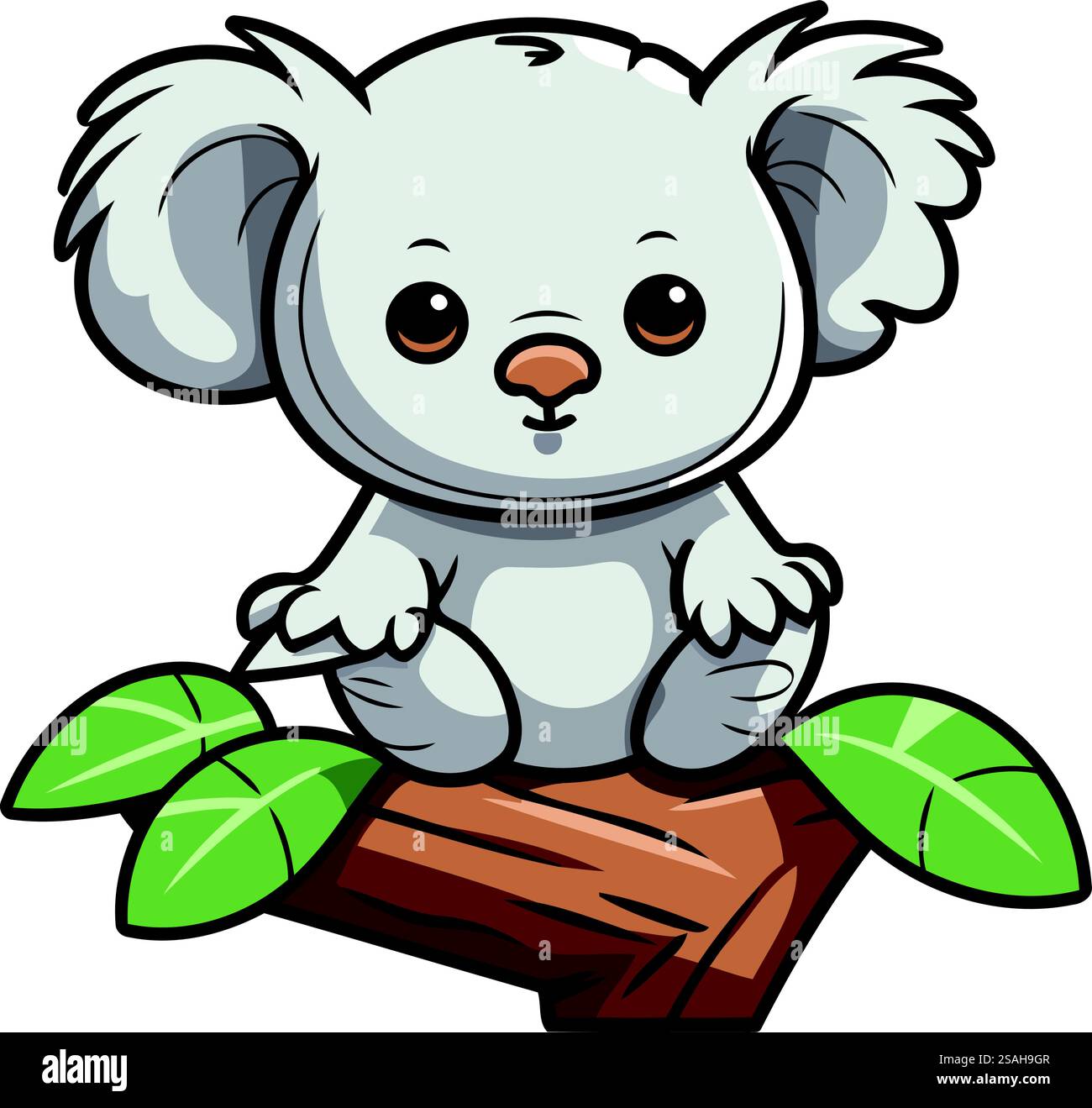 Cute koala sitting on a log with leaves. Vector illustration Stock ...