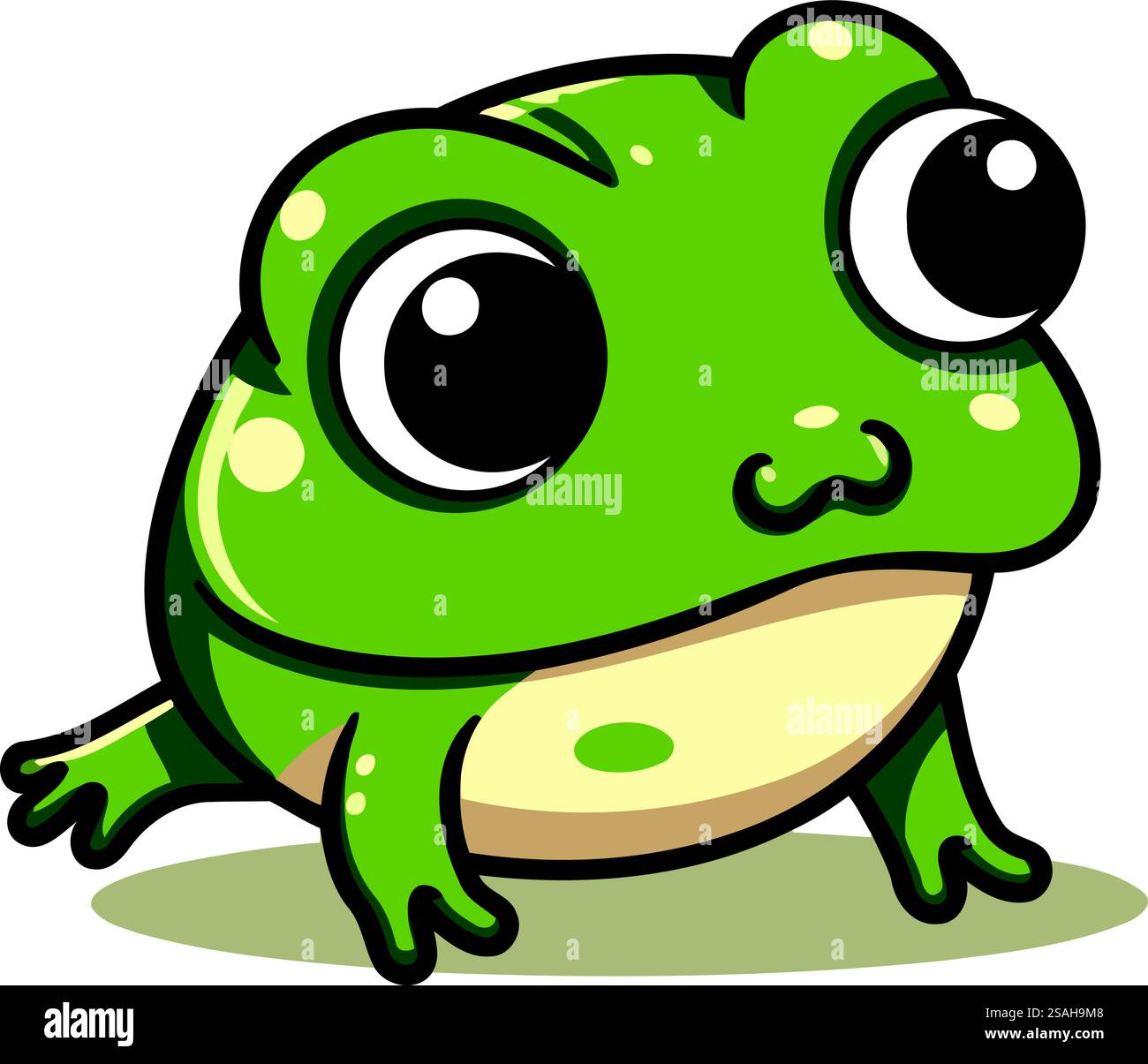 Cute cartoon green frog isolated on white background. Vector ...