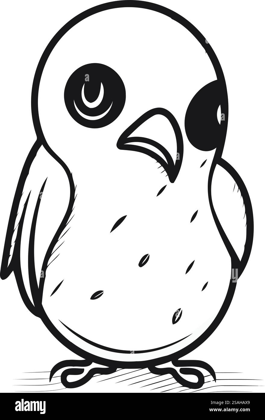 Vector illustration of a cute little bird. Black and white image Stock ...
