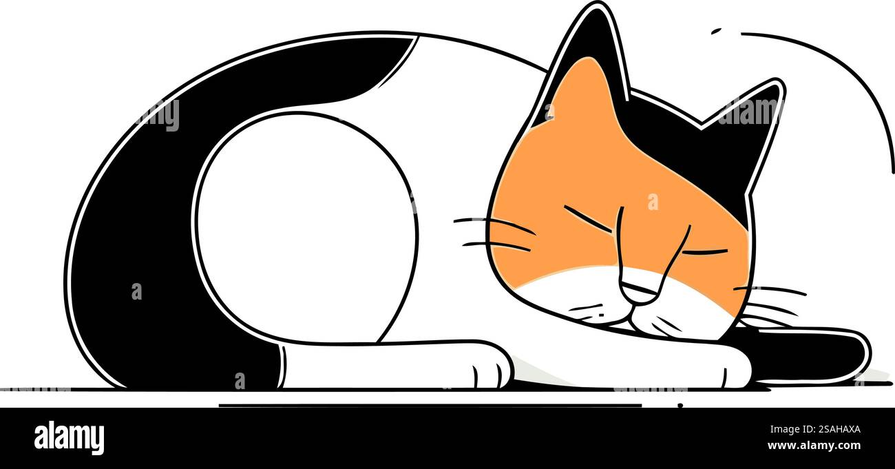 Cute cat sleeping on the floor. Vector illustration in flat style Stock ...