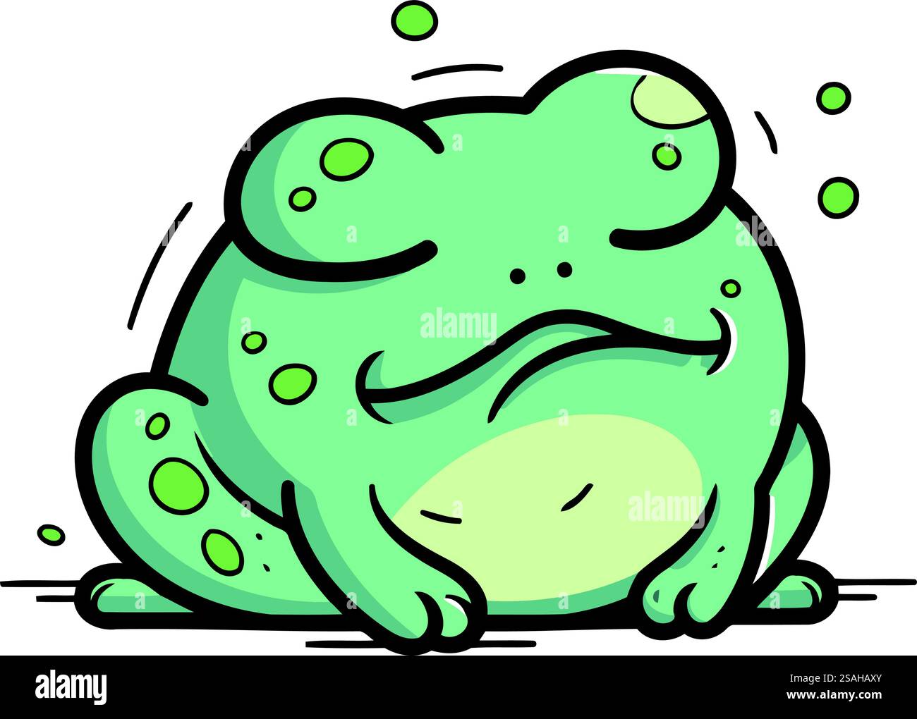 Vector illustration of a cute cartoon green frog sitting on the ground ...
