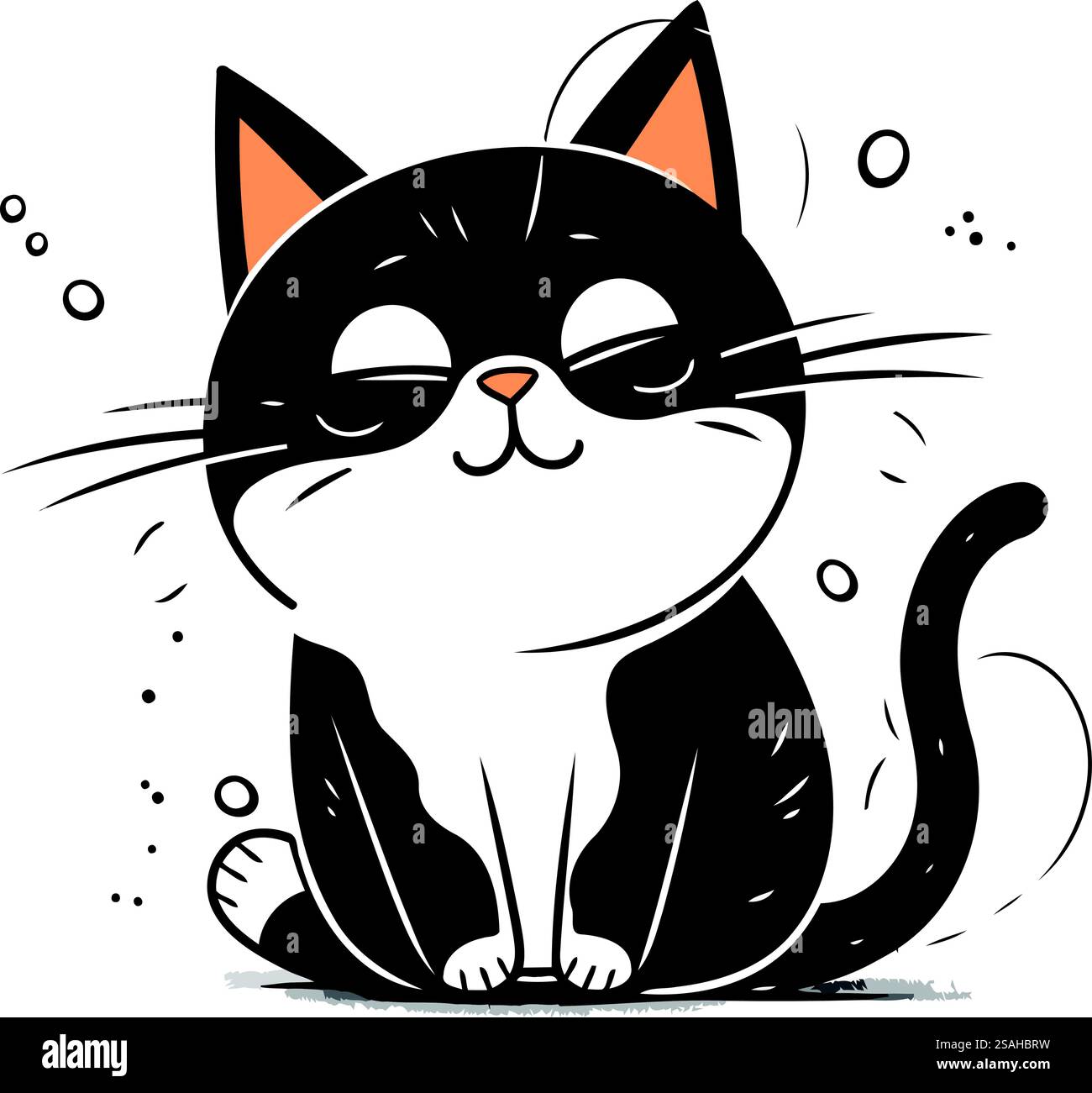 Cute cartoon black cat sitting on white background. Vector illustration ...
