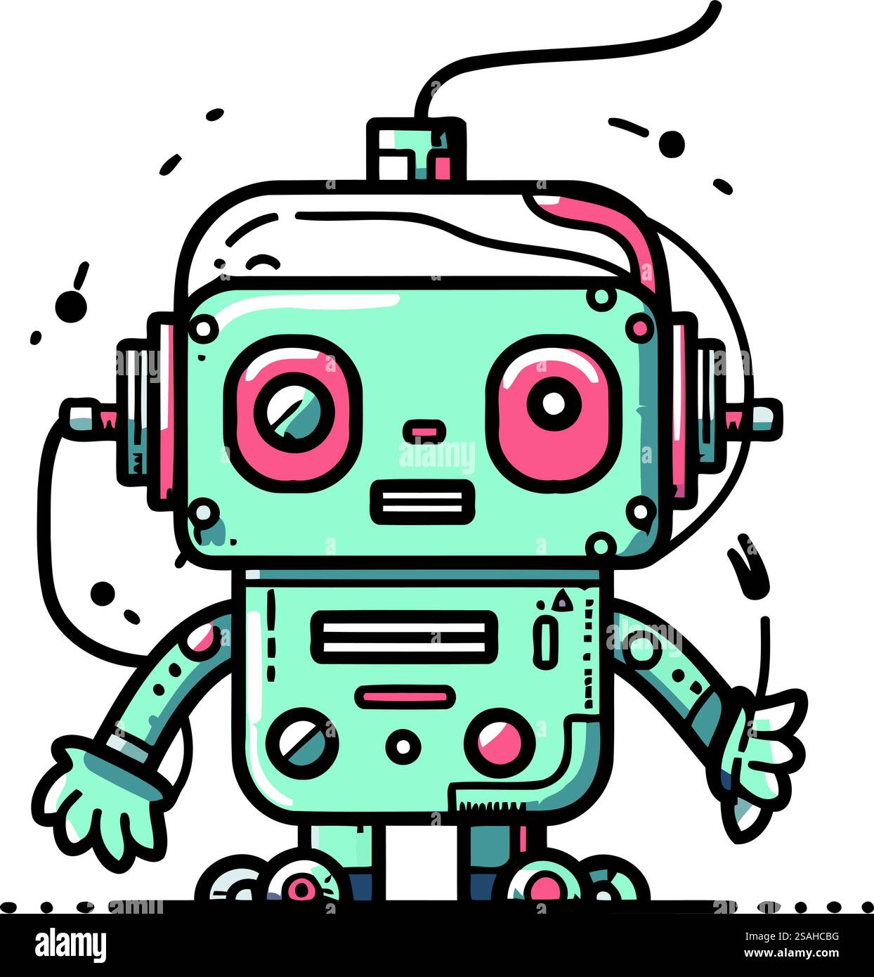 Cute cartoon robot character. Vector illustration in line art style ...