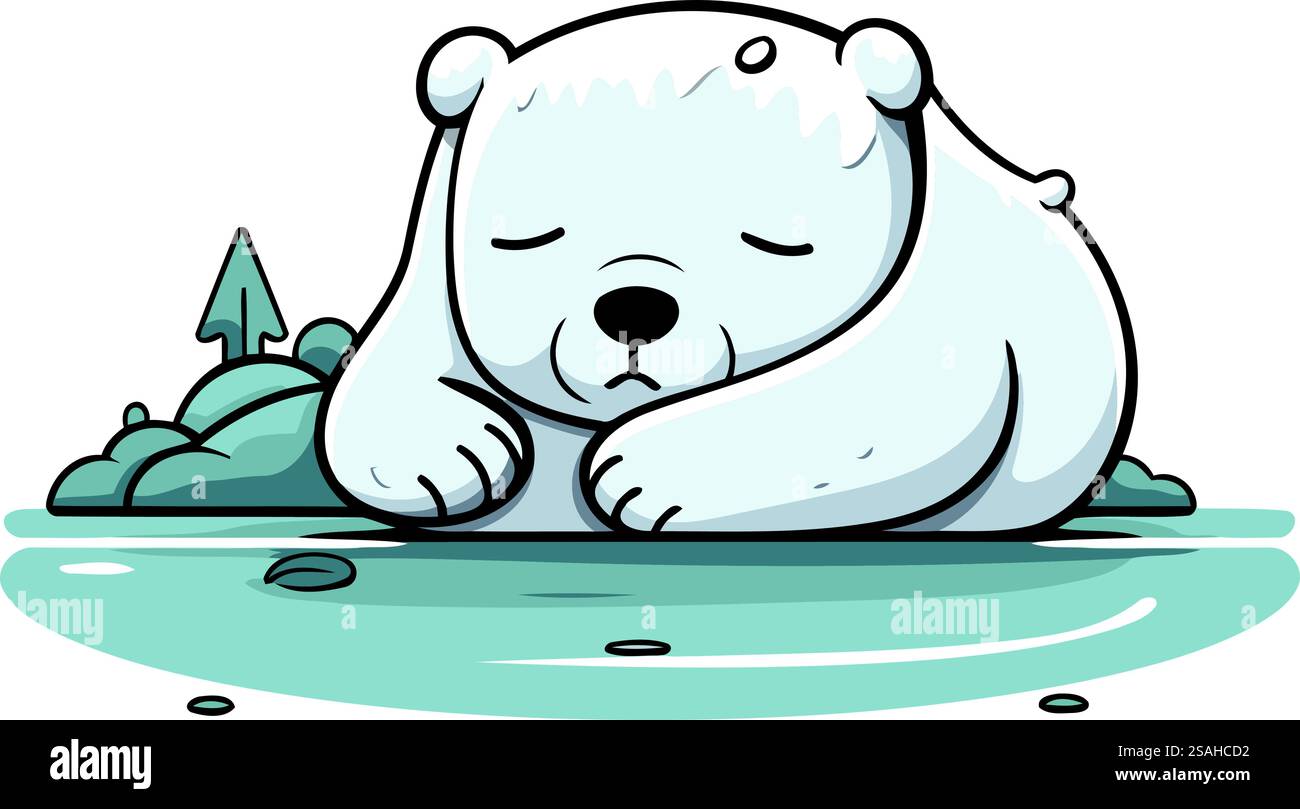 Polar bear sleeping on the ice. Cute cartoon vector illustration Stock ...