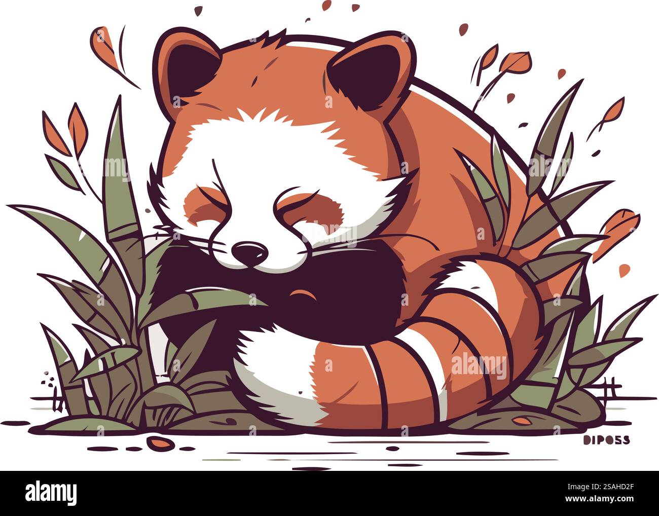 Cute red panda bear sitting on the grass. Vector illustration Stock ...