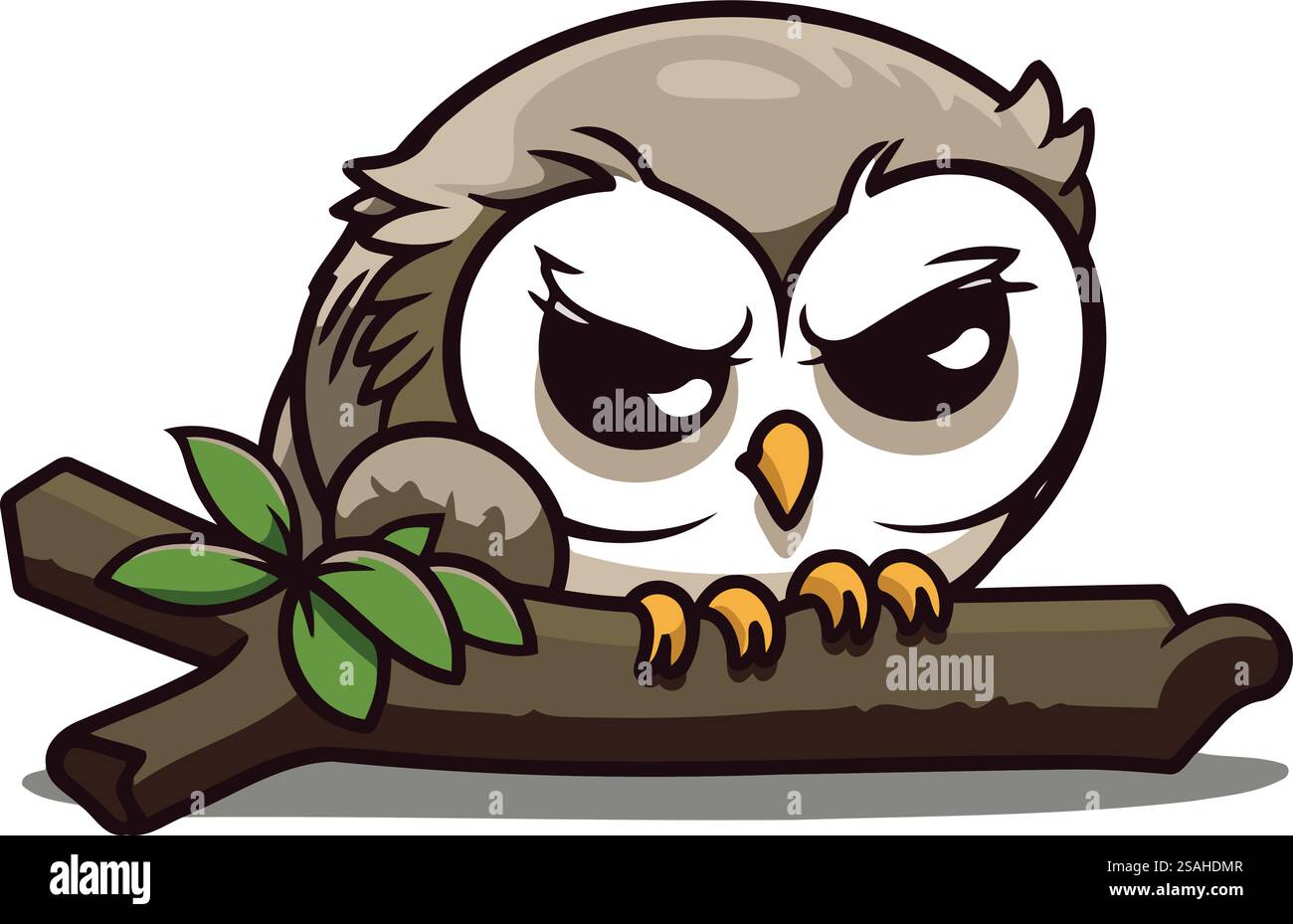 Cute cartoon owl sitting on a tree branch. Vector illustration Stock ...