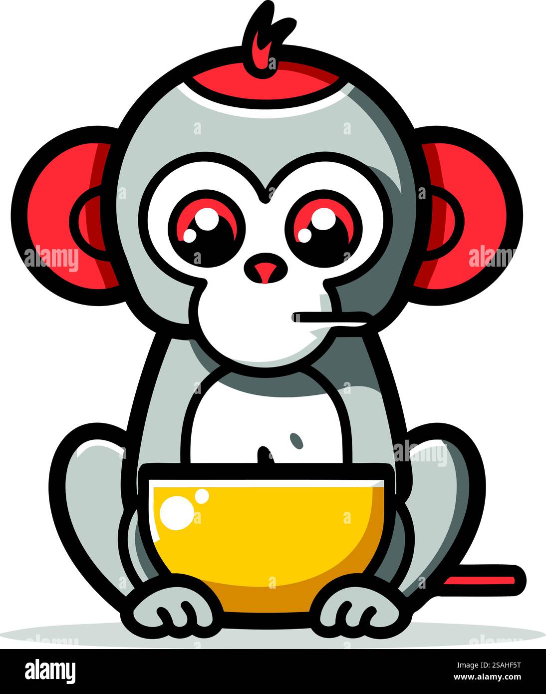Monkey Cartoon Mascot Character With Bowl Vector Illustration Stock ...