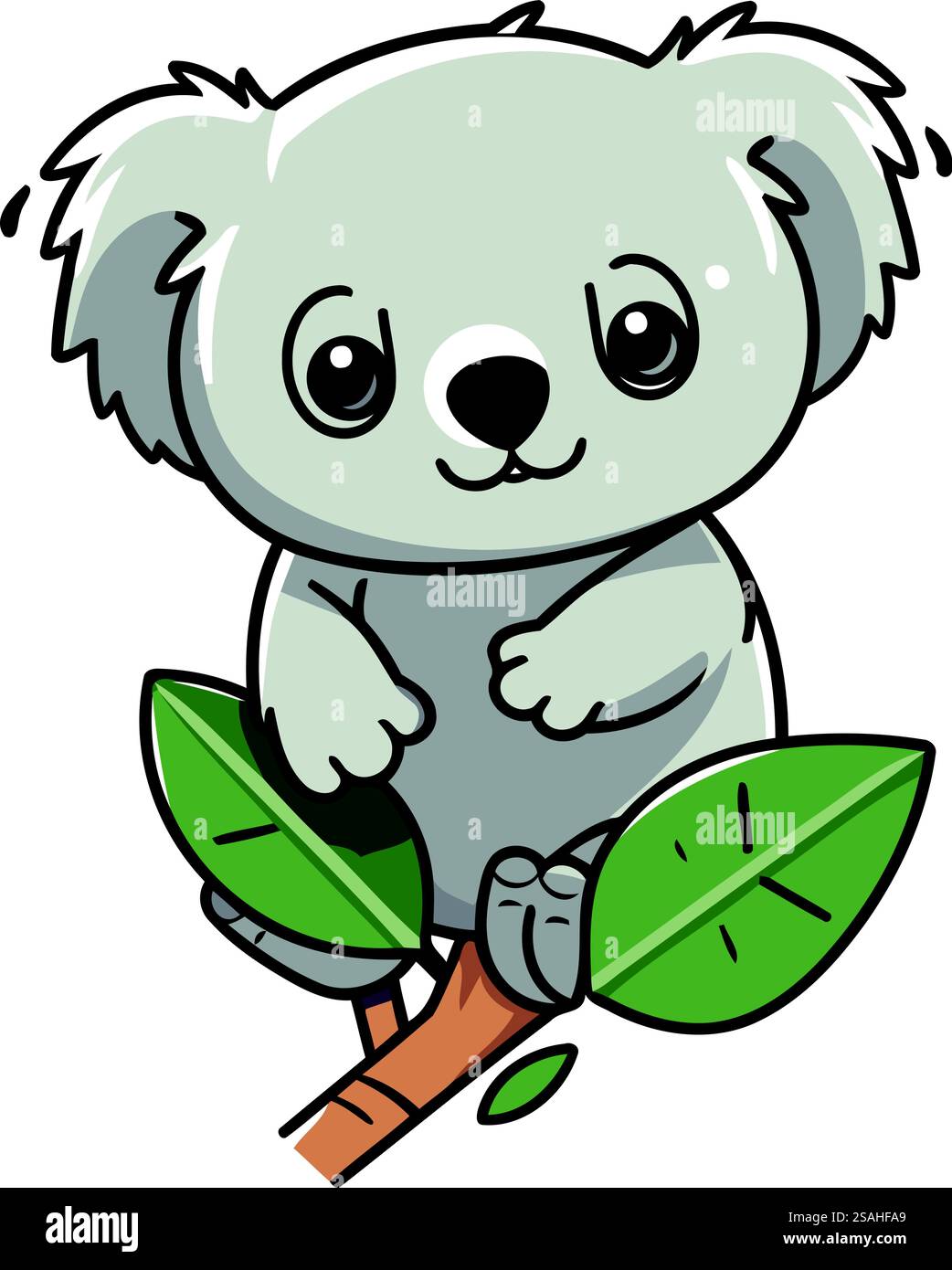 Cute cartoon koala on a branch with leaves. Vector illustration Stock ...