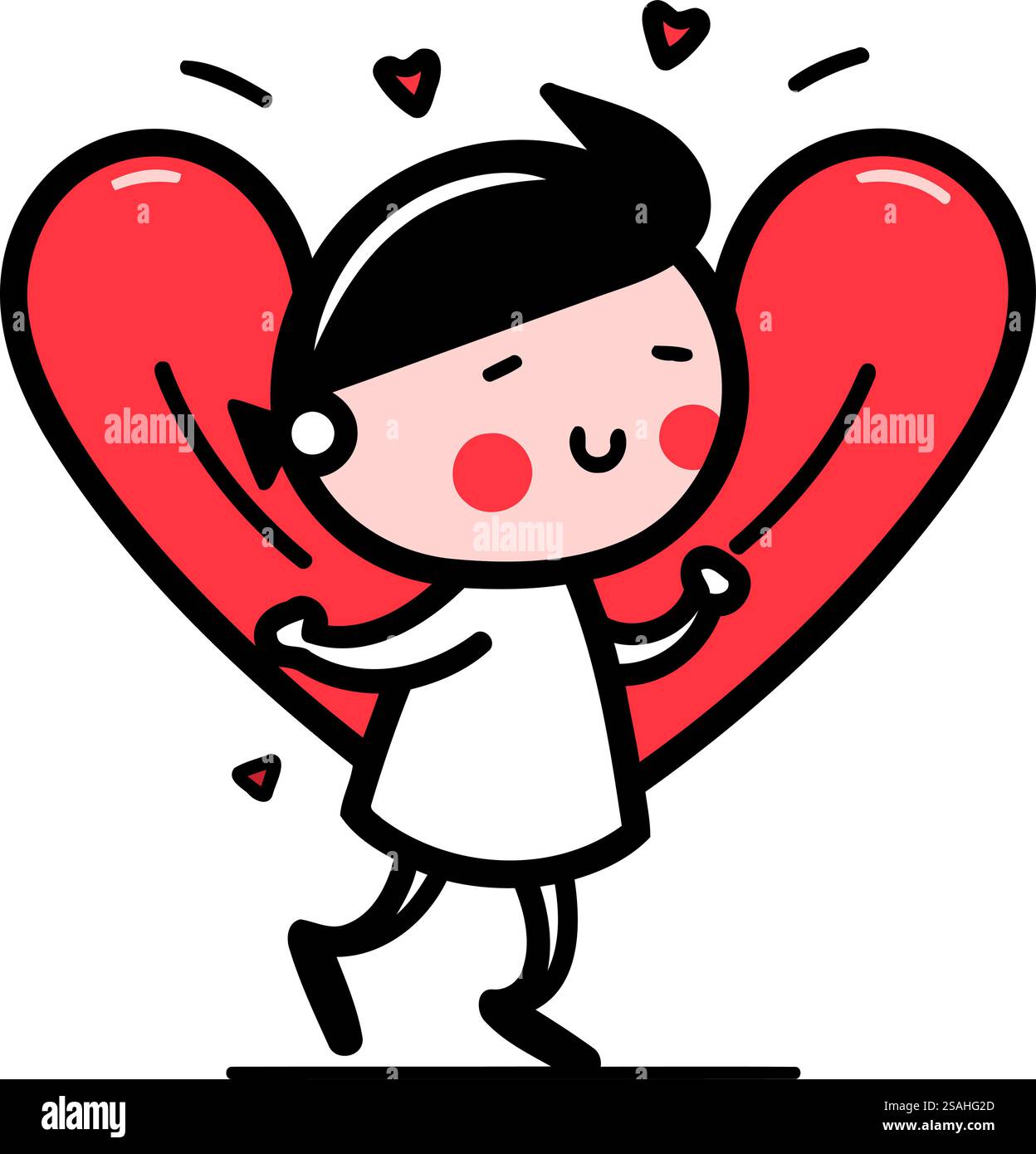 Vector illustration of a little boy in love holding a red heart Stock ...