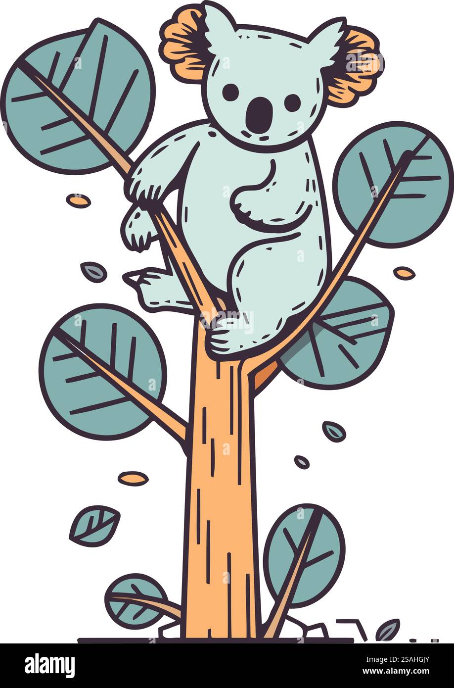 Cute koala sitting on a tree. Vector illustration in doodle style Stock ...