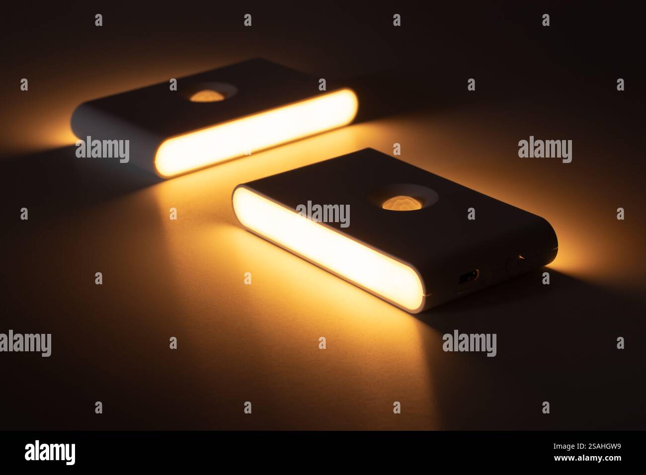 Two small solar night led light with motion sensor Stock Photo
