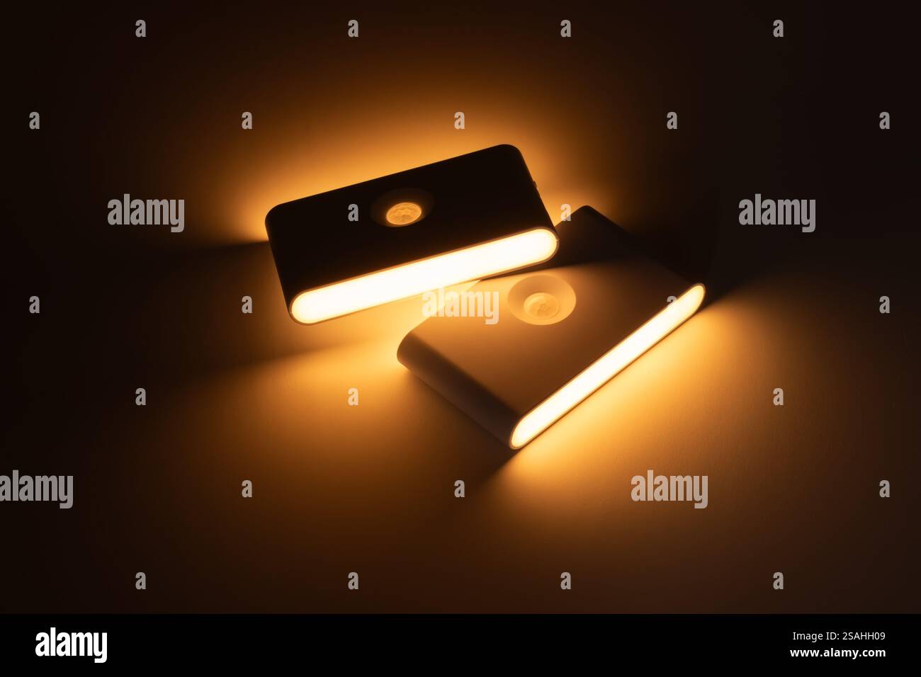Two small solar night led light with motion sensor Stock Photo
