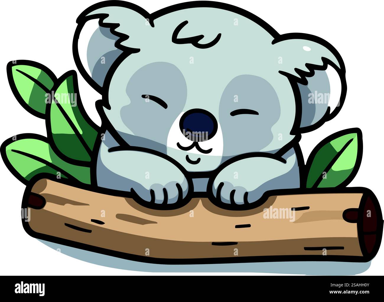 Cute koala sleeping on a log with leaves. Vector illustration Stock ...