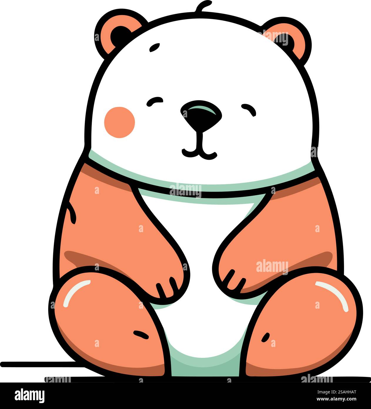 Cute cartoon bear sitting isolated on white background. Vector ...