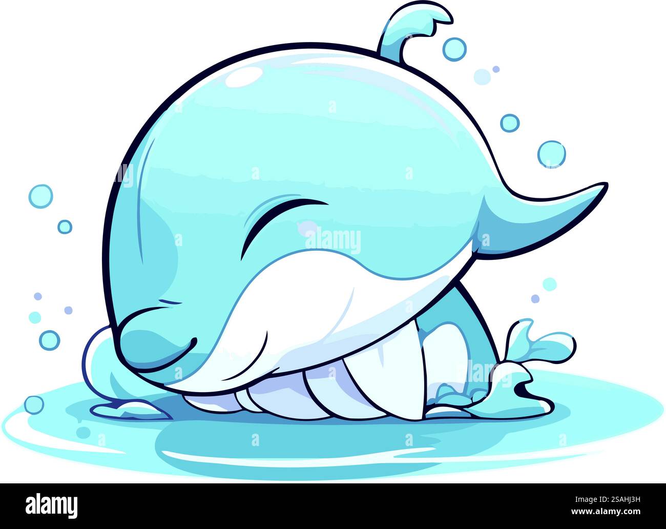 Illustration of a Cute Cartoon Blue Whale in Water Vector Stock Vector ...