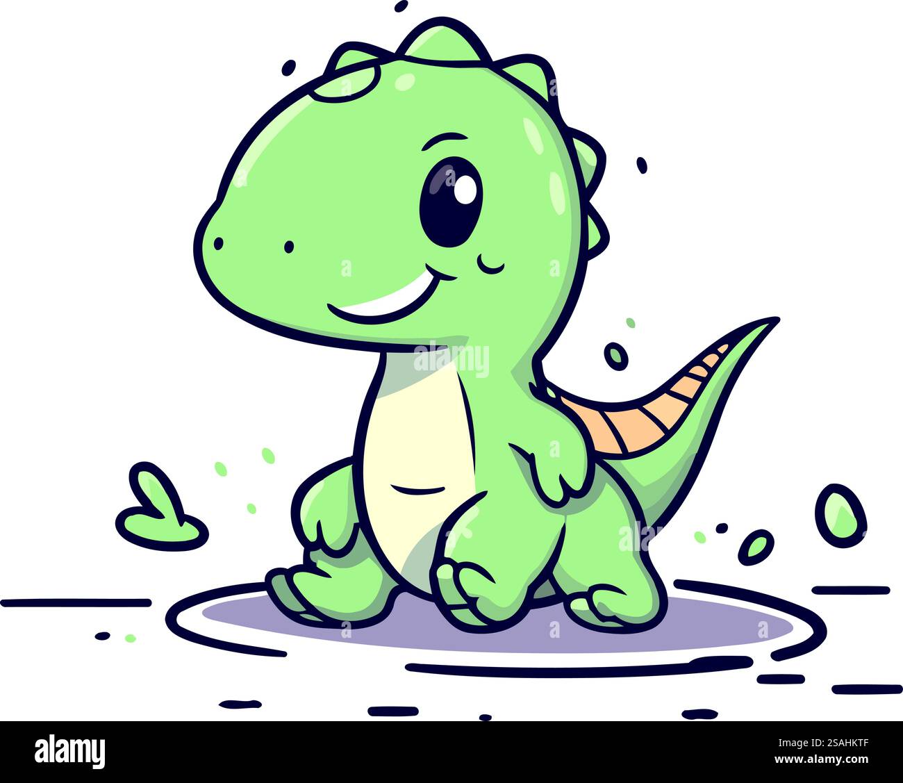 Cute cartoon dinosaur sitting on the ground. Vector illustration ...