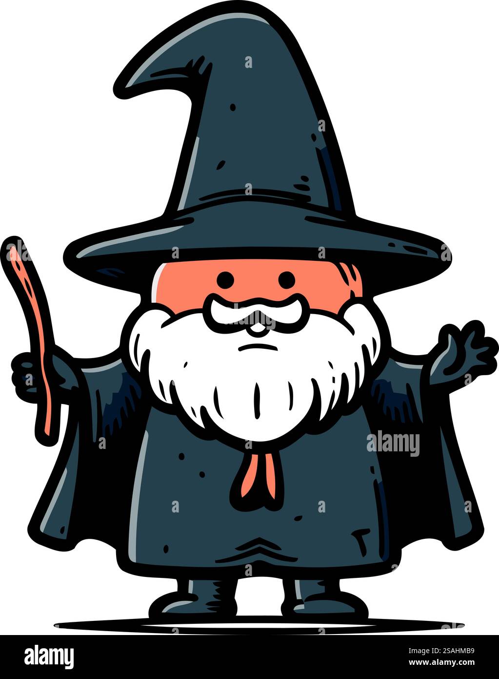 Cartoon wizard with magic wand on white background. Vector illustration ...