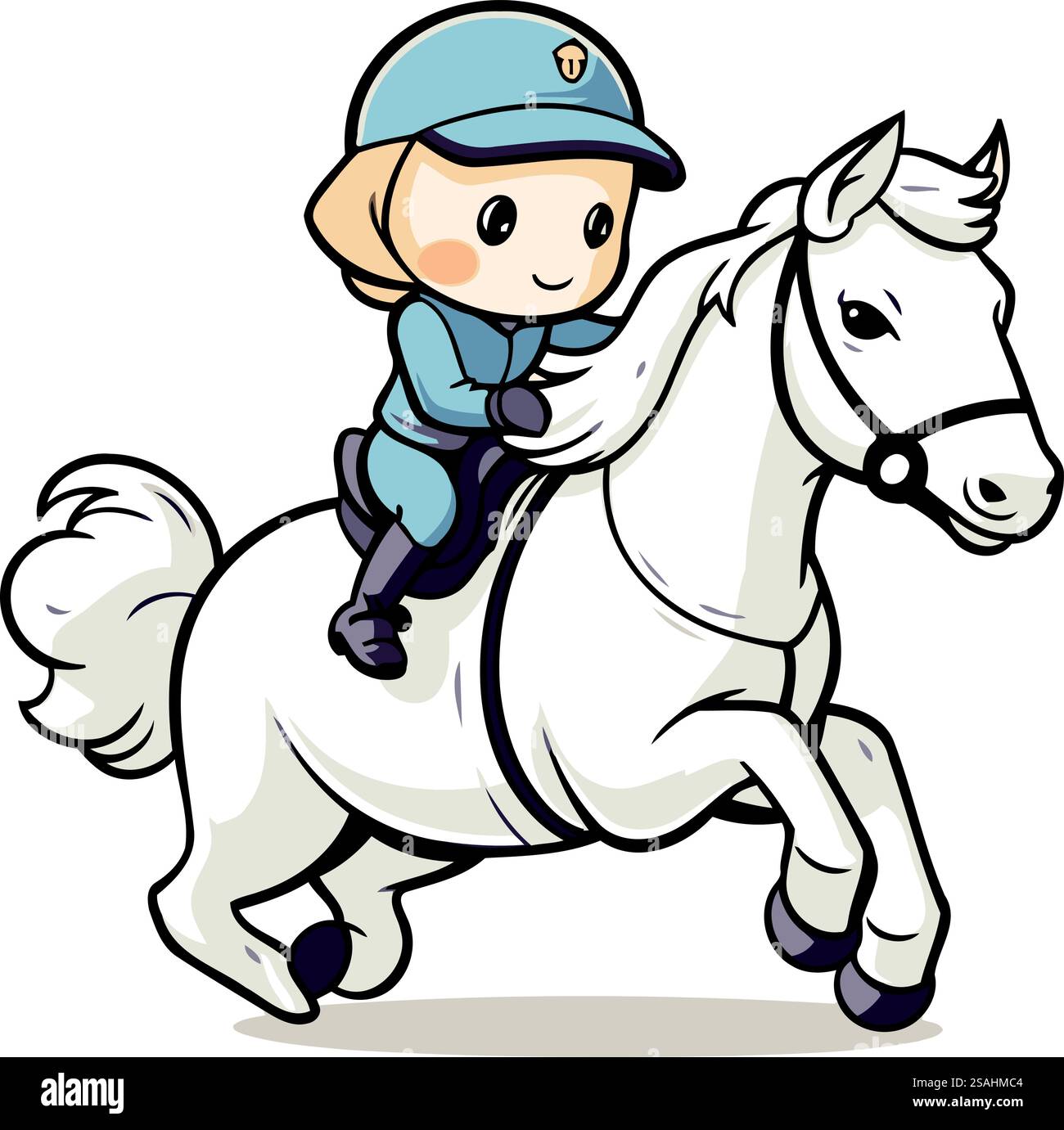Cute little boy riding a white horse. Cartoon vector illustration Stock ...