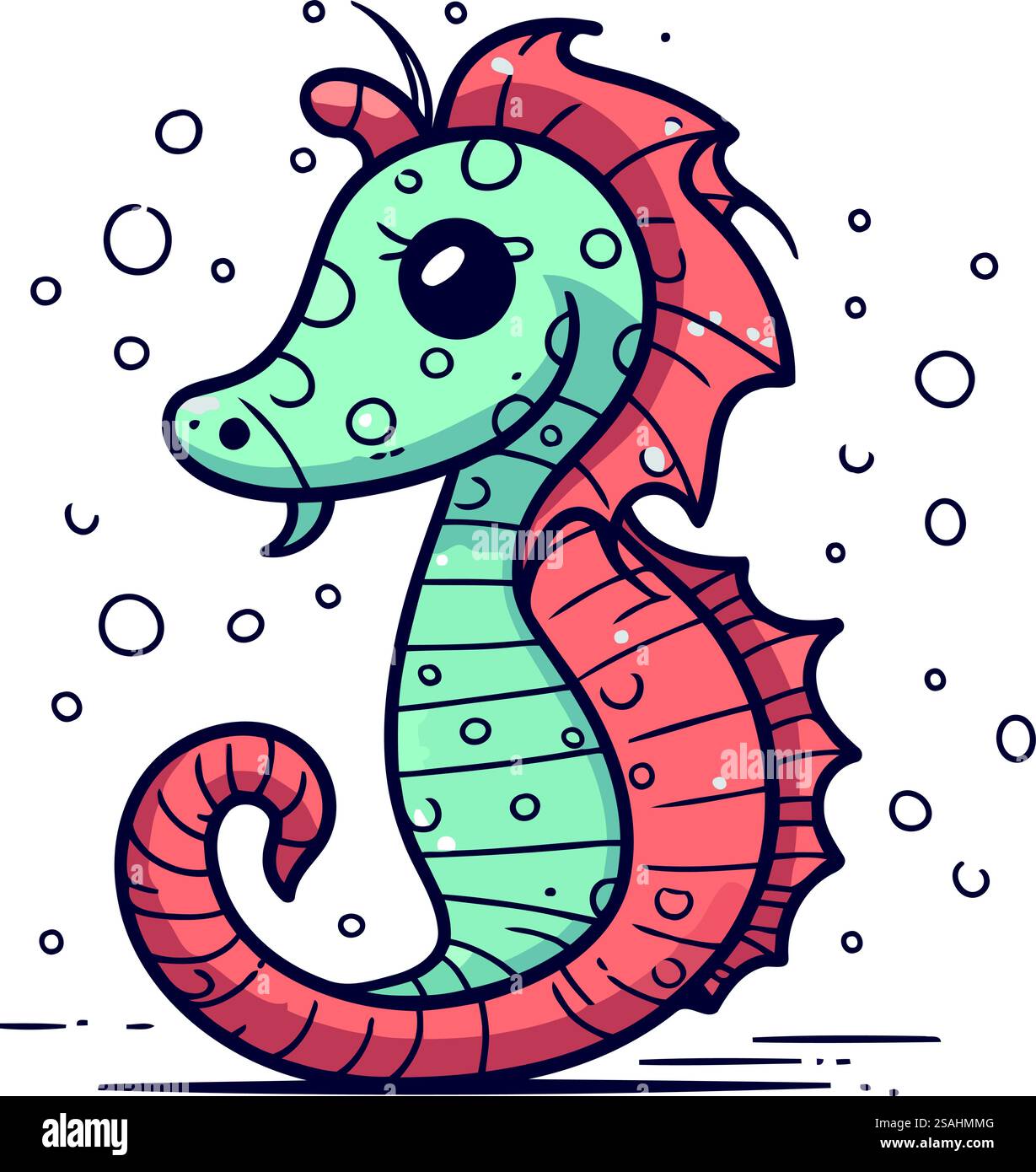 Cute cartoon sea horse. Vector illustration in doodle style Stock ...