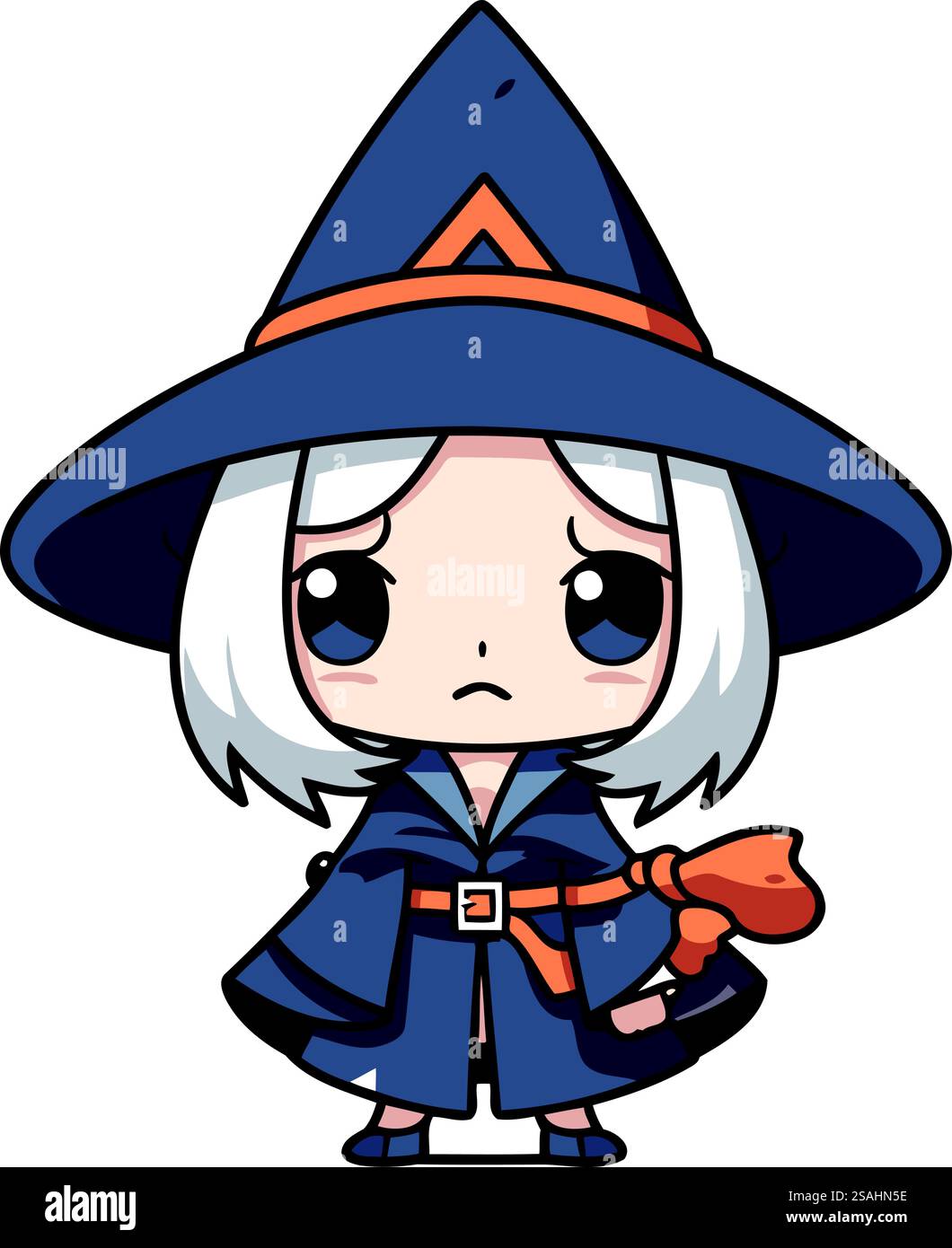 cute little girl dressed as a witch with magic wand vector illustration ...