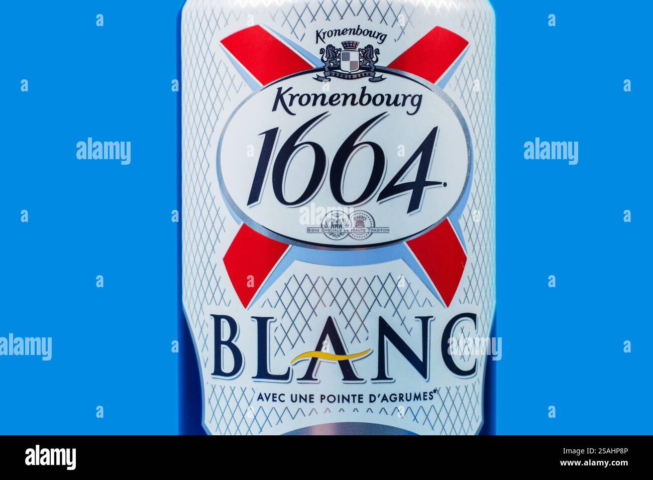 Dnipro, Ukraine, oct 13, 2023:: Blanc logo on beer cans. 1664 Blanc is the wheat beer from the French brewery Kronenbourg exported worldwide Stock Photo
