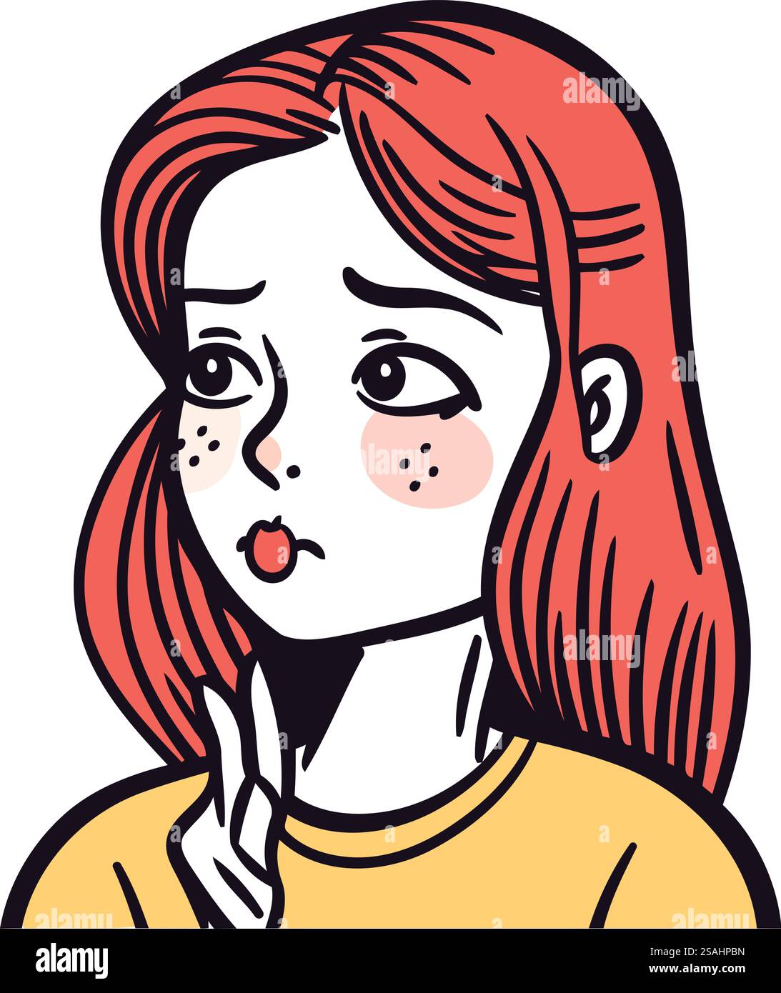 Vector illustration of a young woman with red hair and facial ...