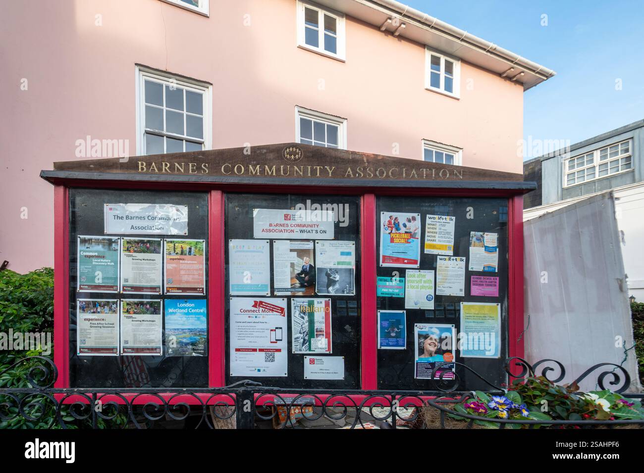 Rose House, headquarters of the Barnes Community Association (BCA) in Barnes village, London Borough of Richmond-upon-Thames, England, UK Stock Photo