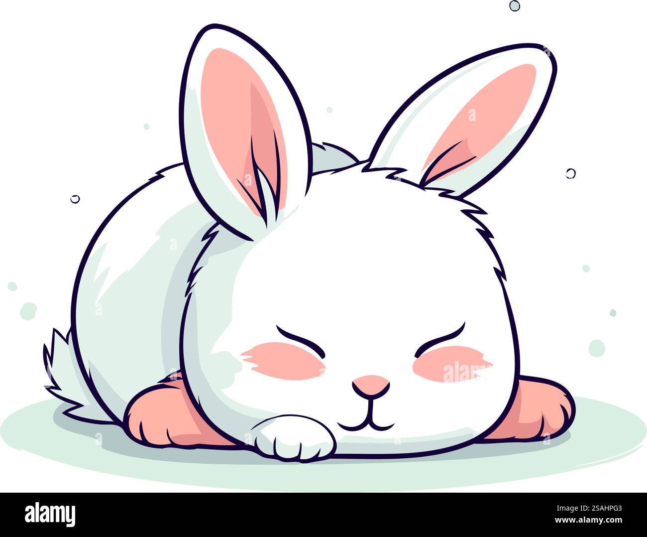 Cute little white rabbit sleeping on the ground. Vector illustration ...