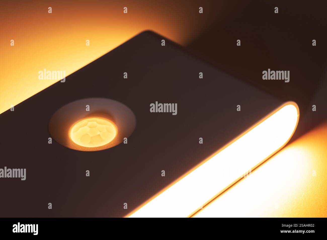 Small solar night led light with motion sensor Stock Photo