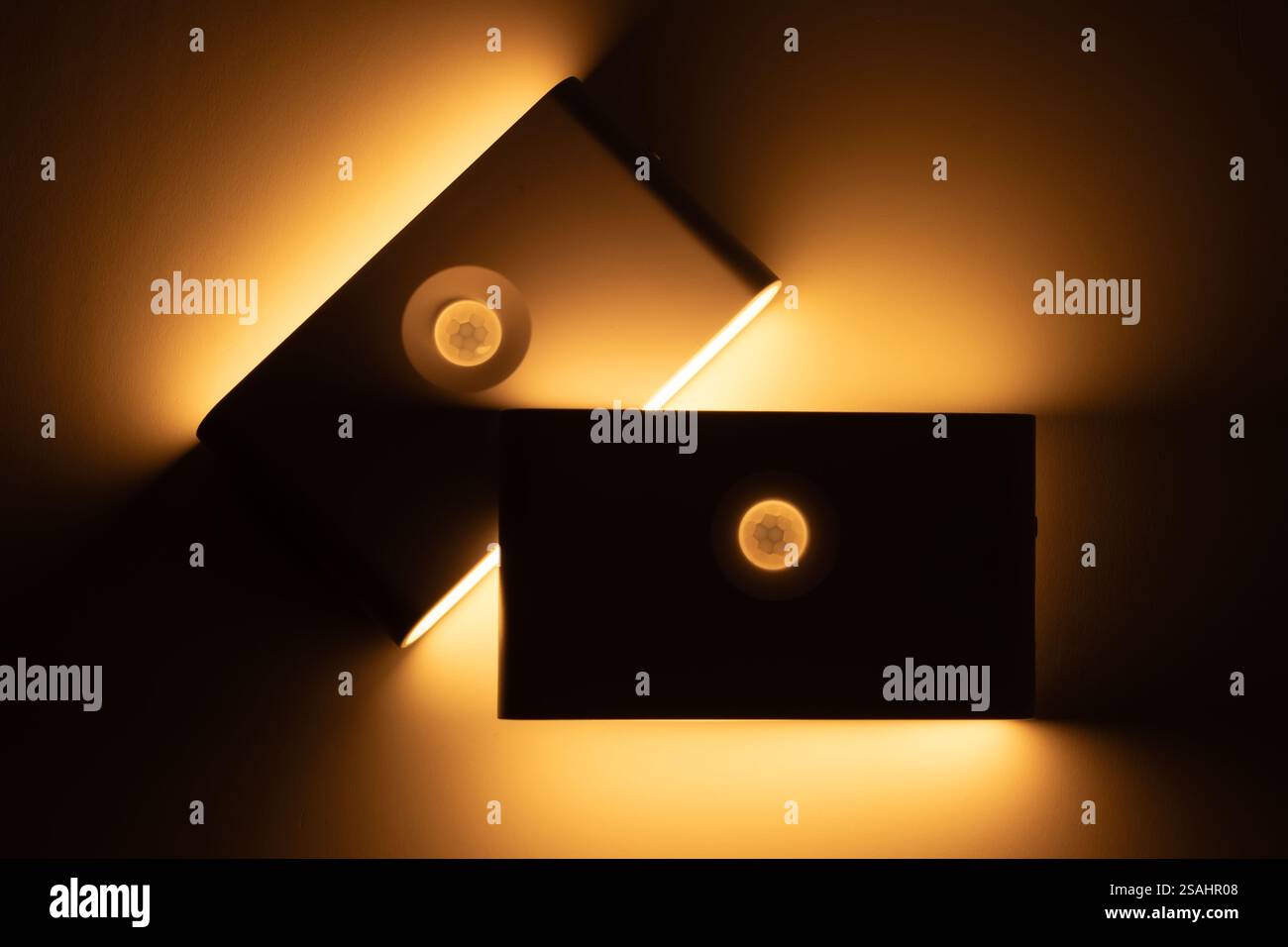 Two small solar night led light with motion sensor Stock Photo