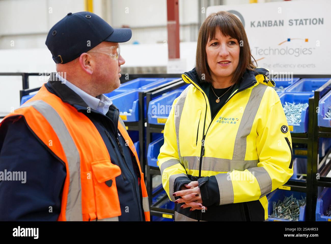 Rachel Reeves Manufacturing Chancellor of the Exchequer Rachel Reeves speaking to a staff member ...