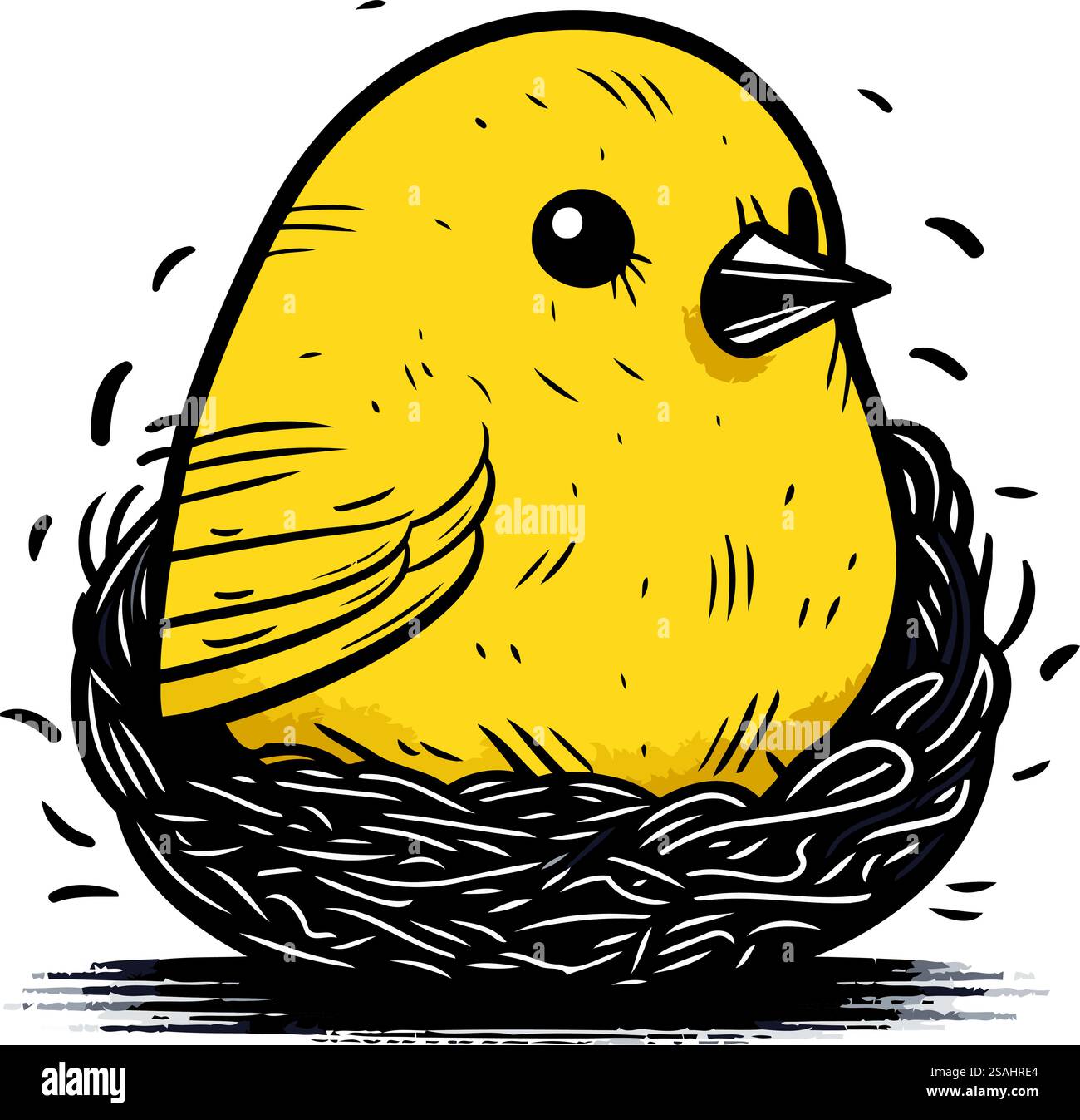 Illustration of a cute yellow chick in a nest on a white background ...
