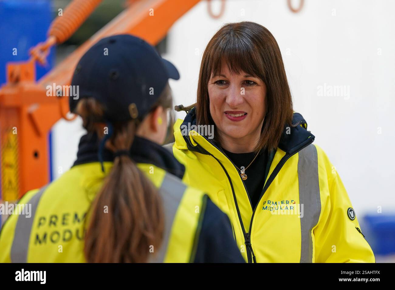 Rachel Reeves Manufacturing Chancellor of the Exchequer Rachel Reeves speaking to a staff member ...