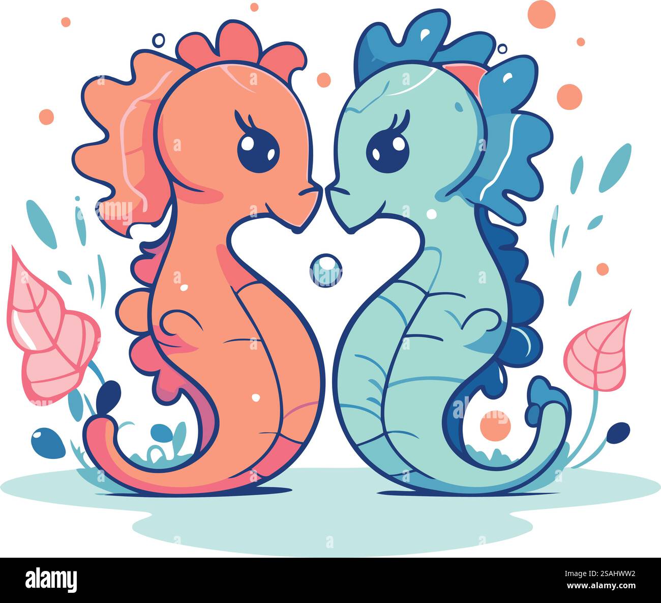 Two seahorses in love. Vector illustration in cartoon style Stock ...