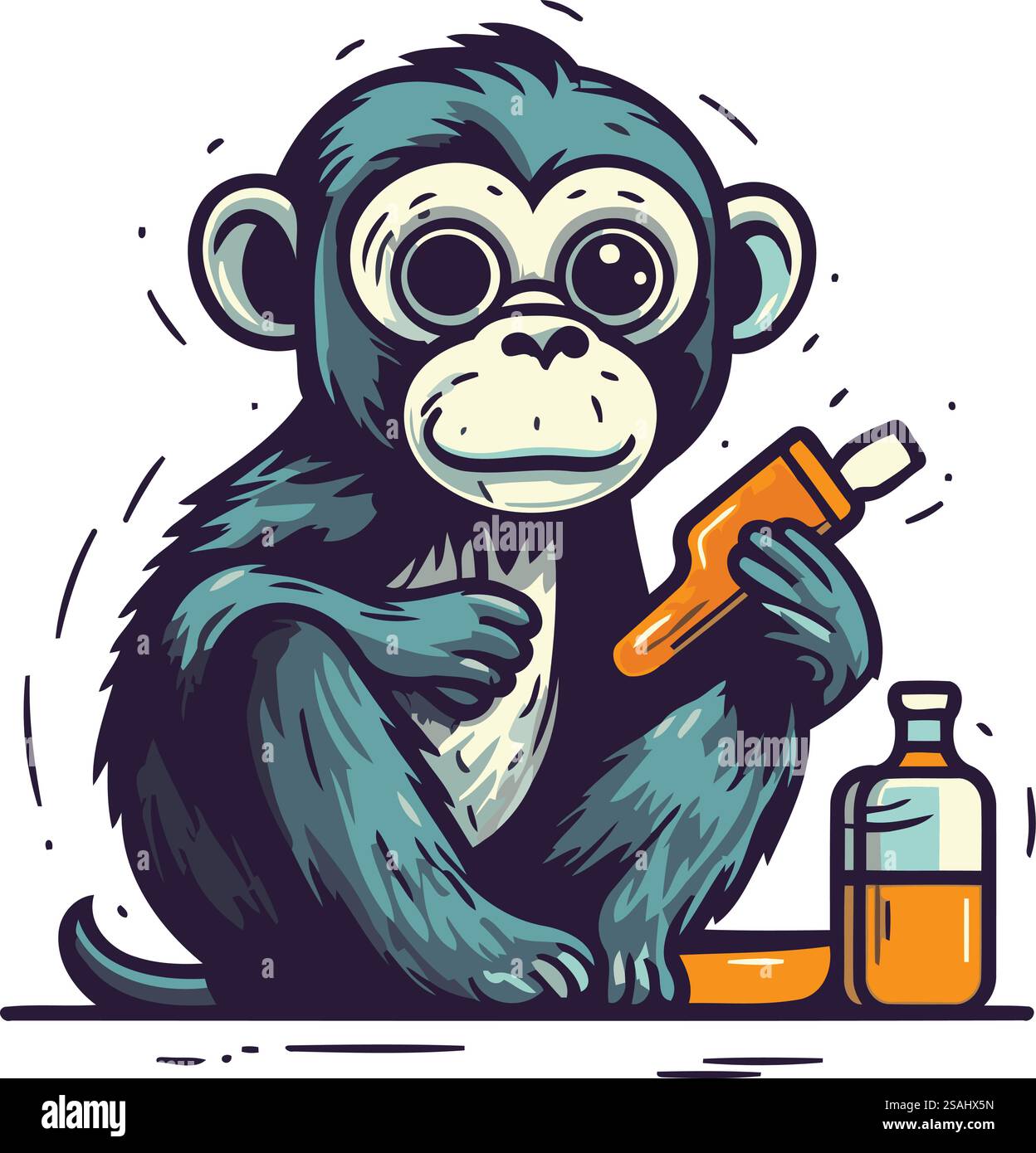 Chimpanzee with a bottle of oil. Vector illustration Stock Vector Image ...
