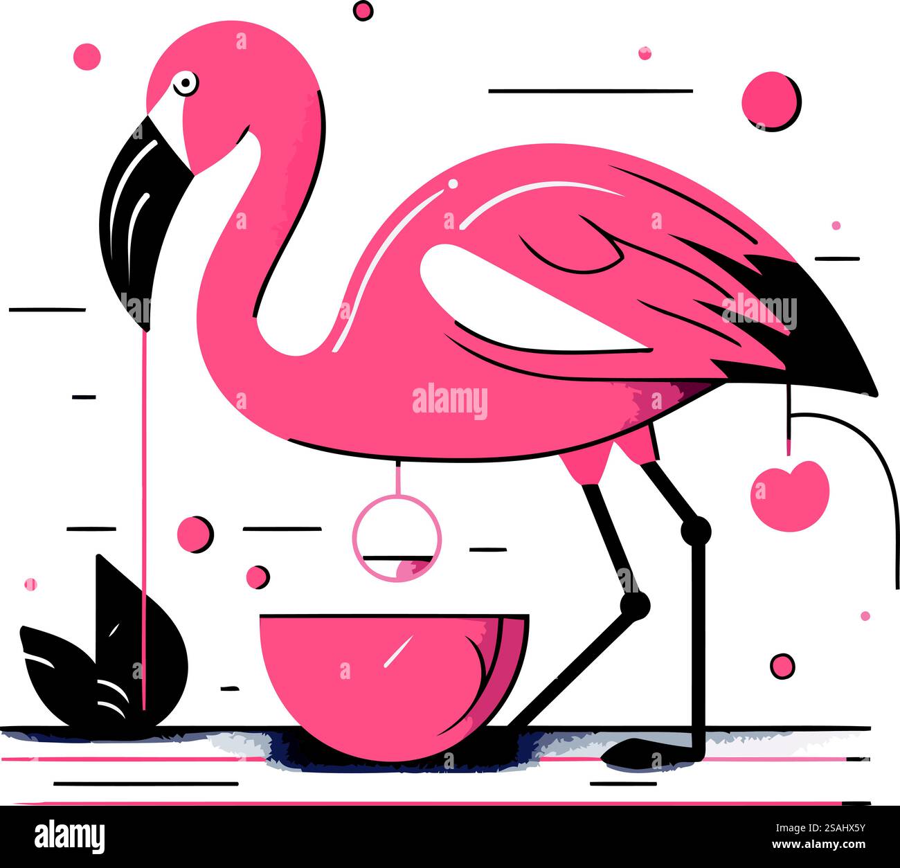 Flamingo with a bowl of water. Vector illustration in flat style Stock ...