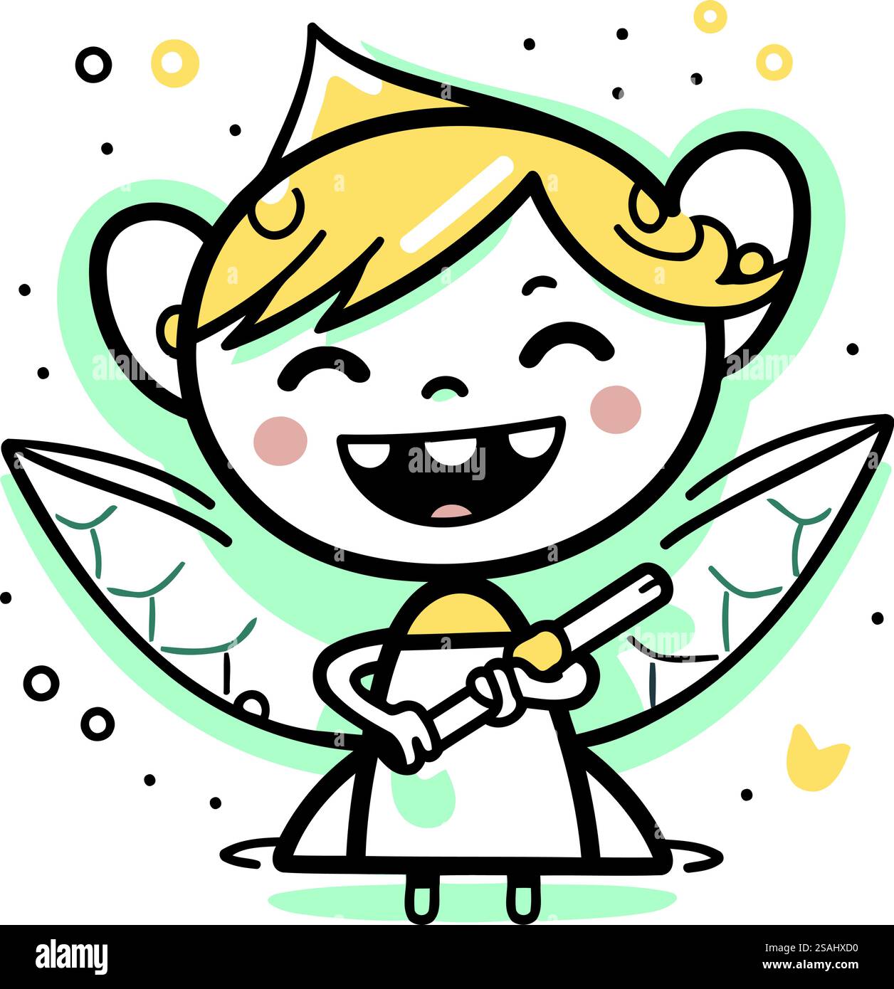 Cute cartoon fairy with magic wand and wings. Vector illustration Stock ...