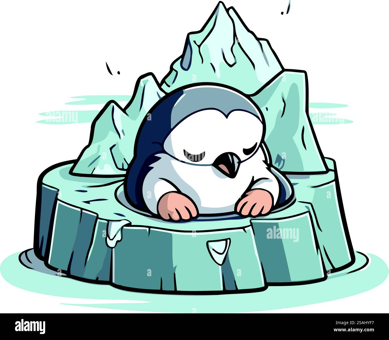 Penguin sitting on a piece of ice. Vector illustration Stock Vector ...