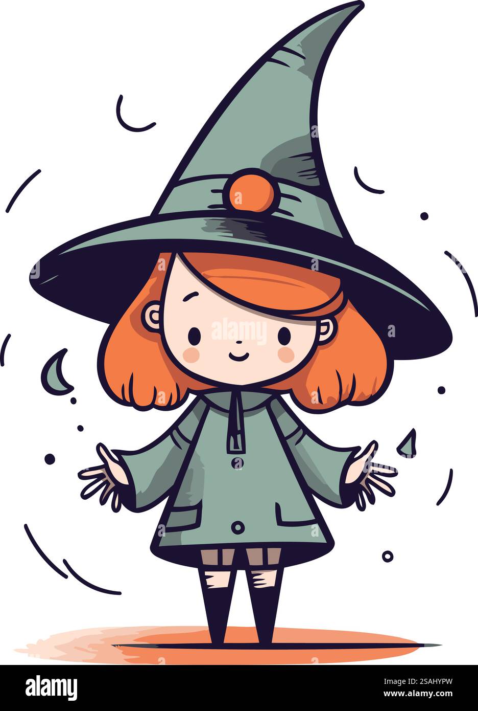 Cute little girl dressed as a witch. Vector illustration in cartoon ...