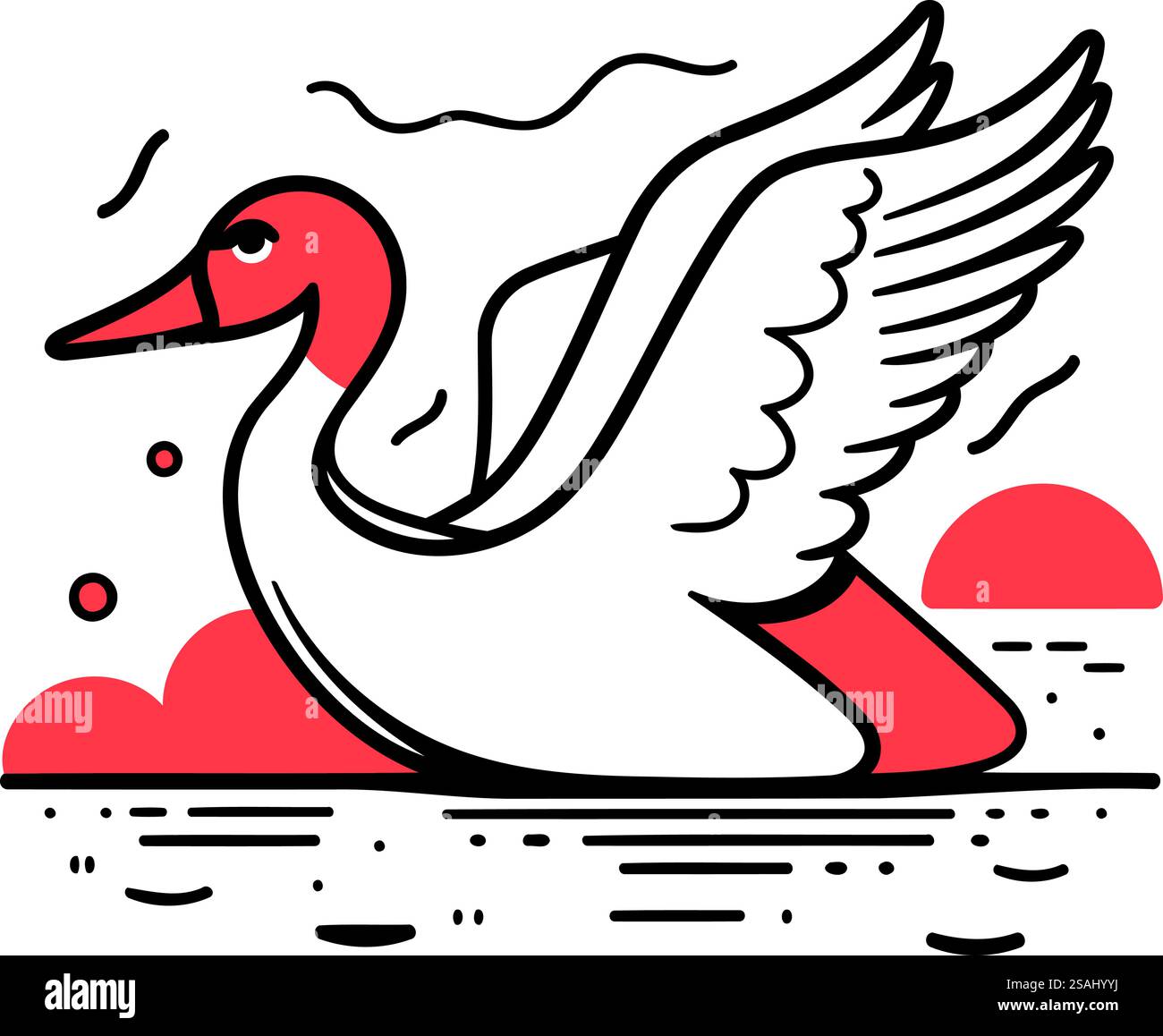 Swimming swan with wings in the sea. Vector illustration Stock Vector ...