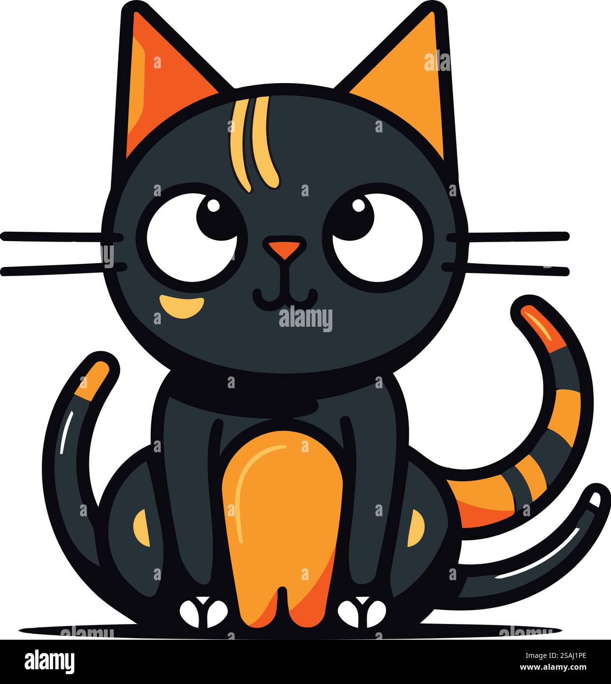 Cute cartoon black cat sitting on a white background. Vector ...
