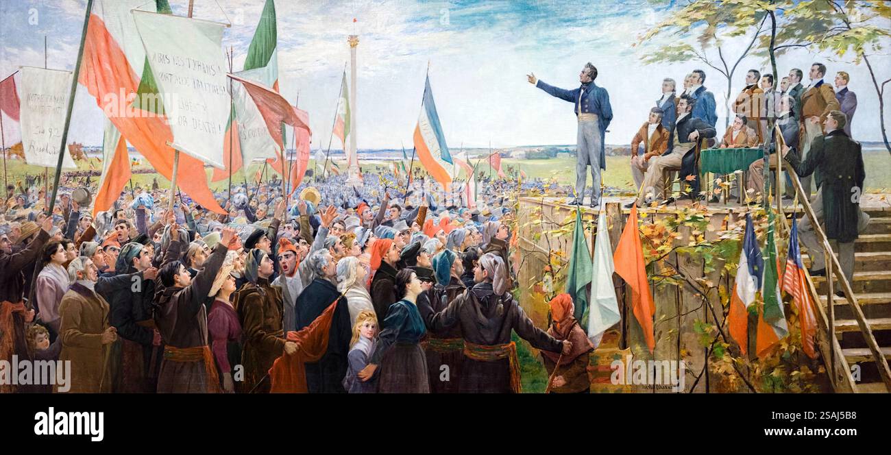 'L'Assemblée des six comtés à Saint-Charles-sur-Richelieu, en 1837' (The Assembly of the six counties in Saint-Charles-sur-Richelieu, in 1837) by Canadian artist Charles Alexander Smith (1840-1922) painted in 1890 showing a large gathering of Patriote movement supporters in Saint-Charles, Lower Canada in 1837. Credit: Musée national des beaux-arts du Québec / Universal Art Archive Stock Photo