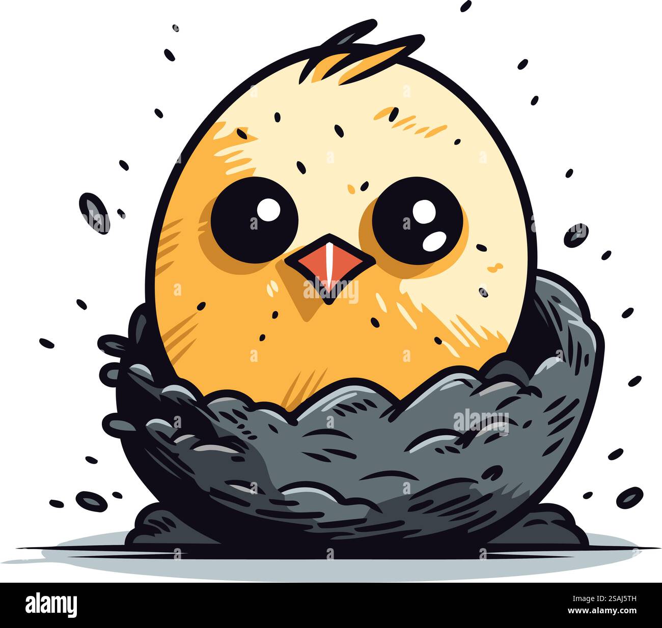 Cute little chicken in the nest. Hand drawn vector illustration Stock ...