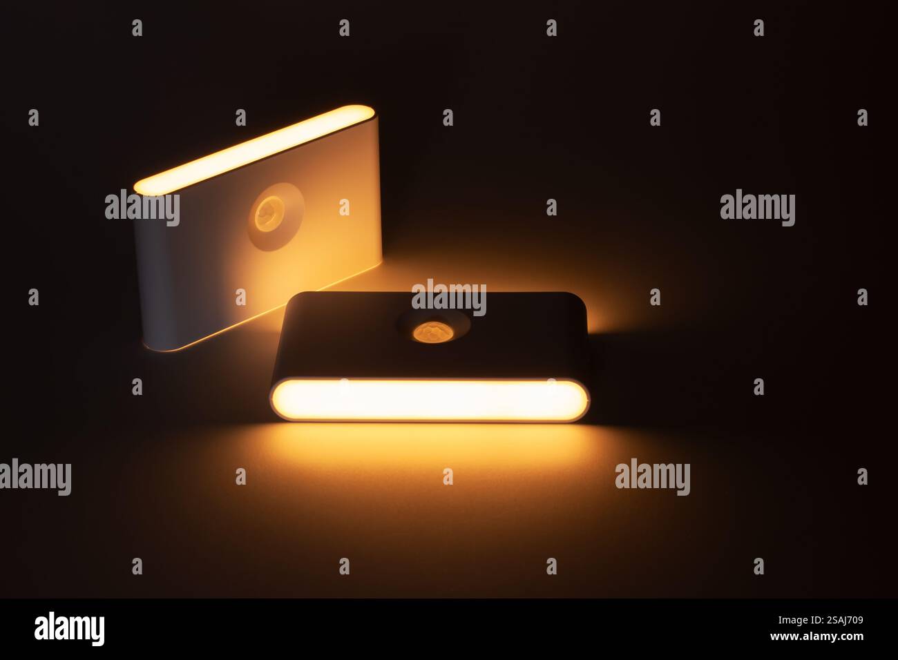 Two small solar night led light with motion sensor Stock Photo
